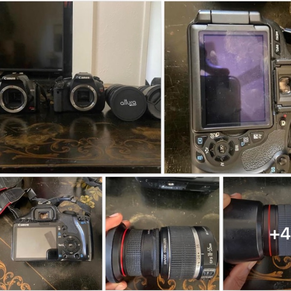 Package Deal**2 Cannon Rebels with lenses, battery, and charger- $700